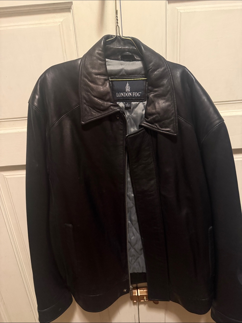 London Fog Black Leather Bomber Jacket